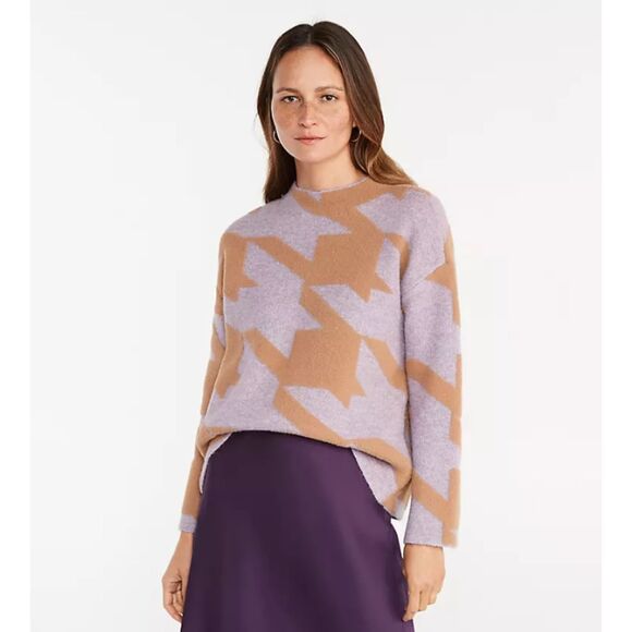 Ann Taylor Sweaters - Ann Taylor Houndstooth Jacquard Mock Neck Sweater Women's M Oversized Lillac